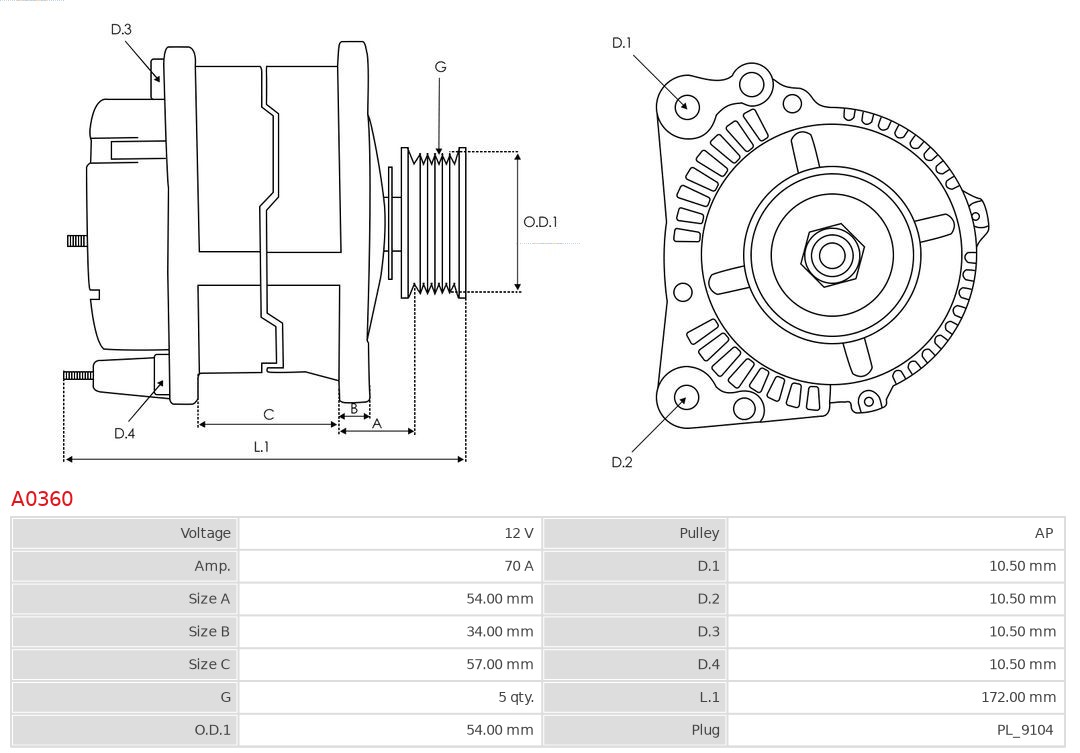 AS-PL Alternator/Dynamo A0360