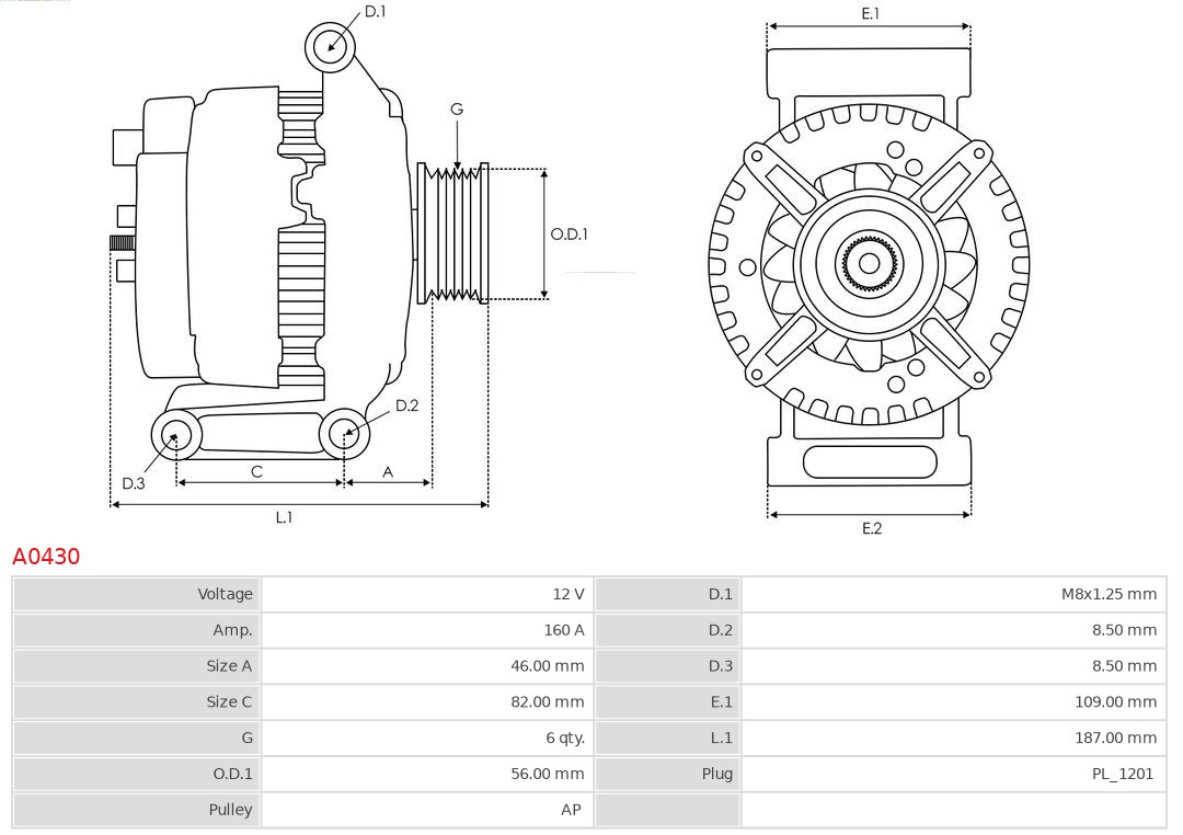 AS-PL Alternator/Dynamo A0430