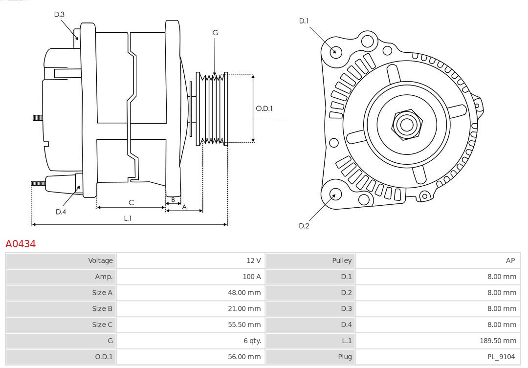 AS-PL Alternator/Dynamo A0434