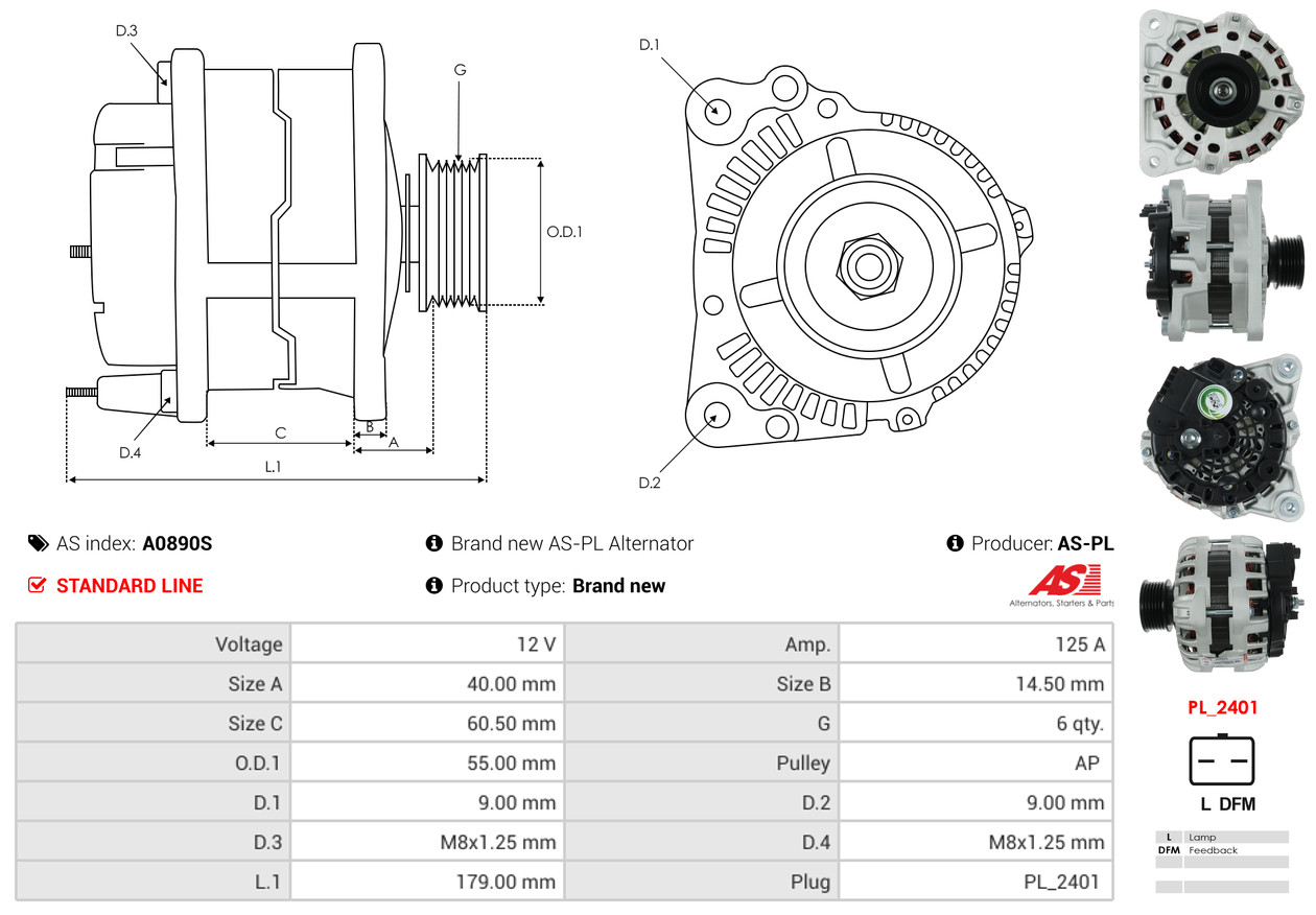 AS-PL Alternator/Dynamo A0890S
