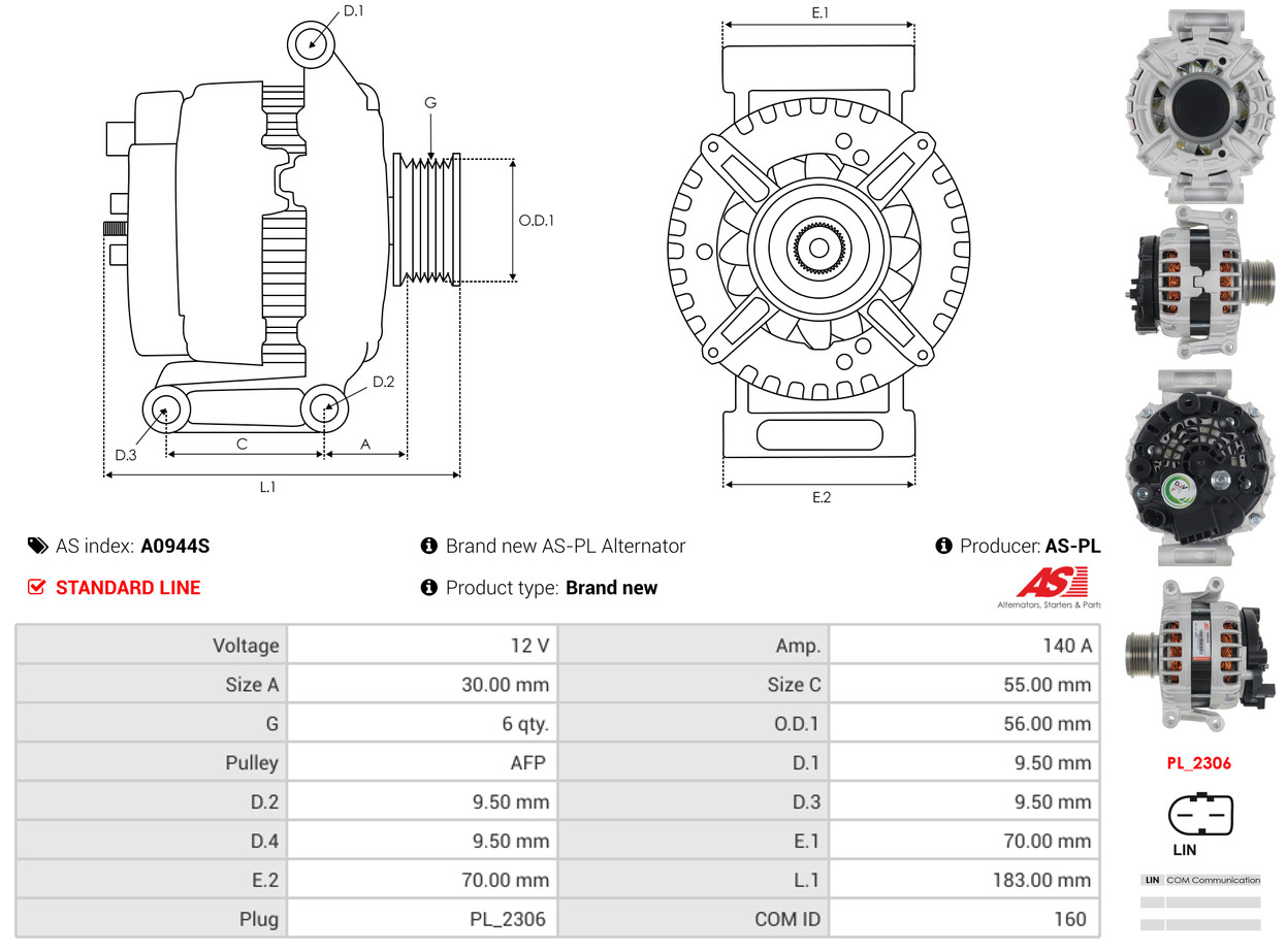 AS-PL Dynamo / Alternator A0944S