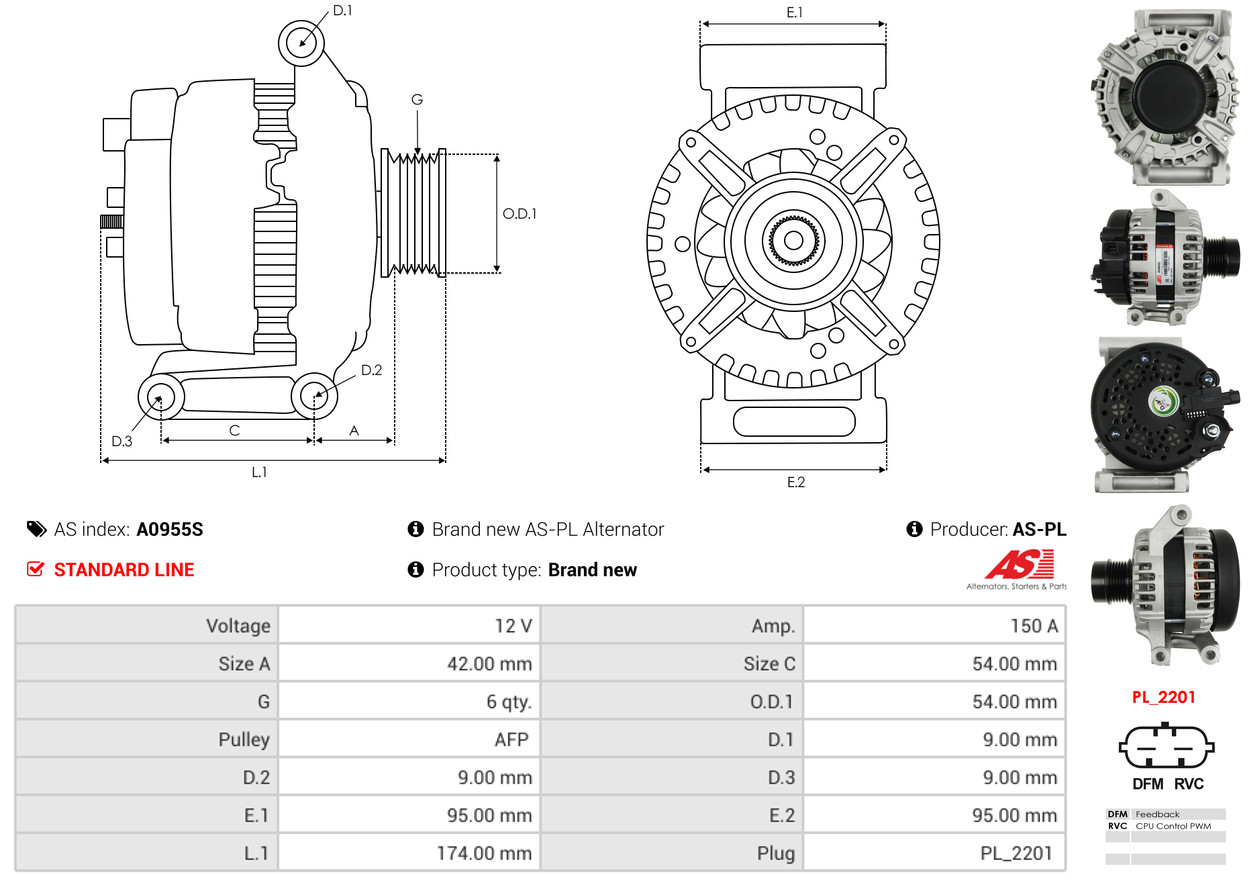 AS-PL Dynamo / Alternator A0955S