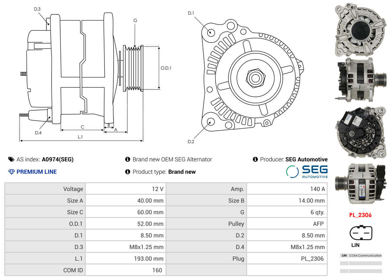 AS-PL Dynamo / Alternator A0974(SEG)
