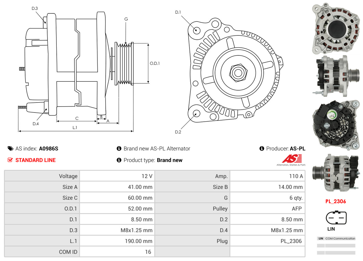 AS-PL Dynamo / Alternator A0986S