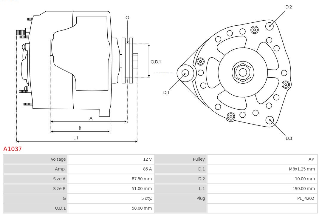 AS-PL Alternator/Dynamo A1037