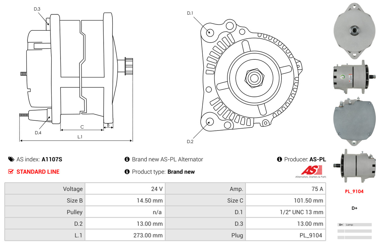 AS-PL Dynamo / Alternator A1107S