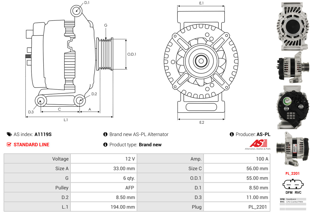 AS-PL Dynamo / Alternator A1119S