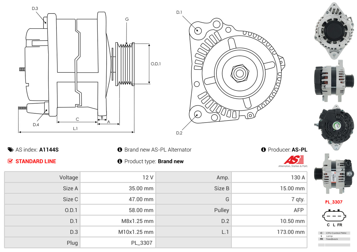 AS-PL Dynamo / Alternator A1144S