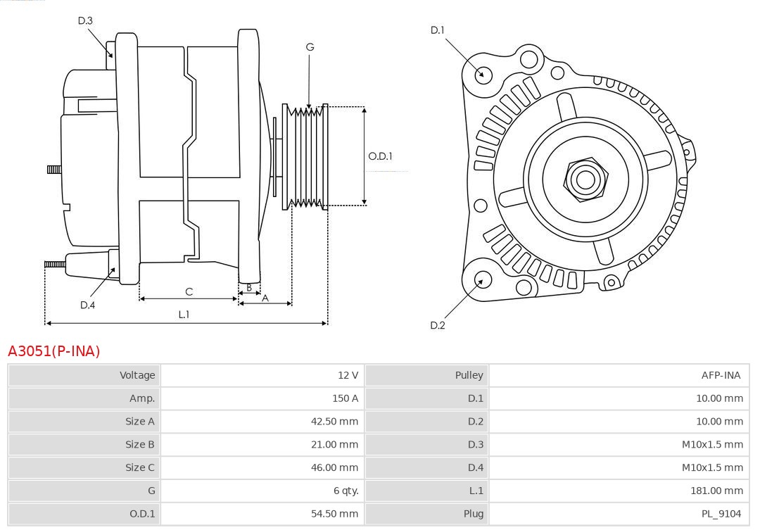 AS-PL Alternator/Dynamo A3051(P-INA)