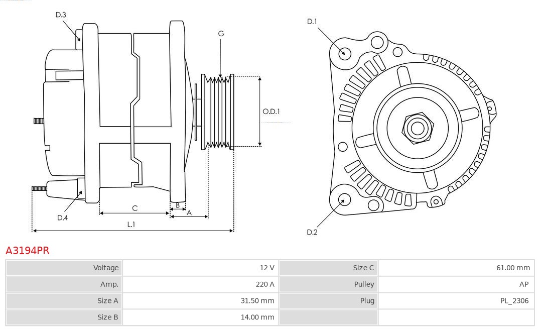 AS-PL Alternator/Dynamo A3194PR