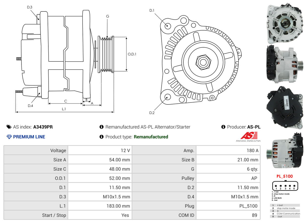 AS-PL Alternator/Dynamo A3439PR