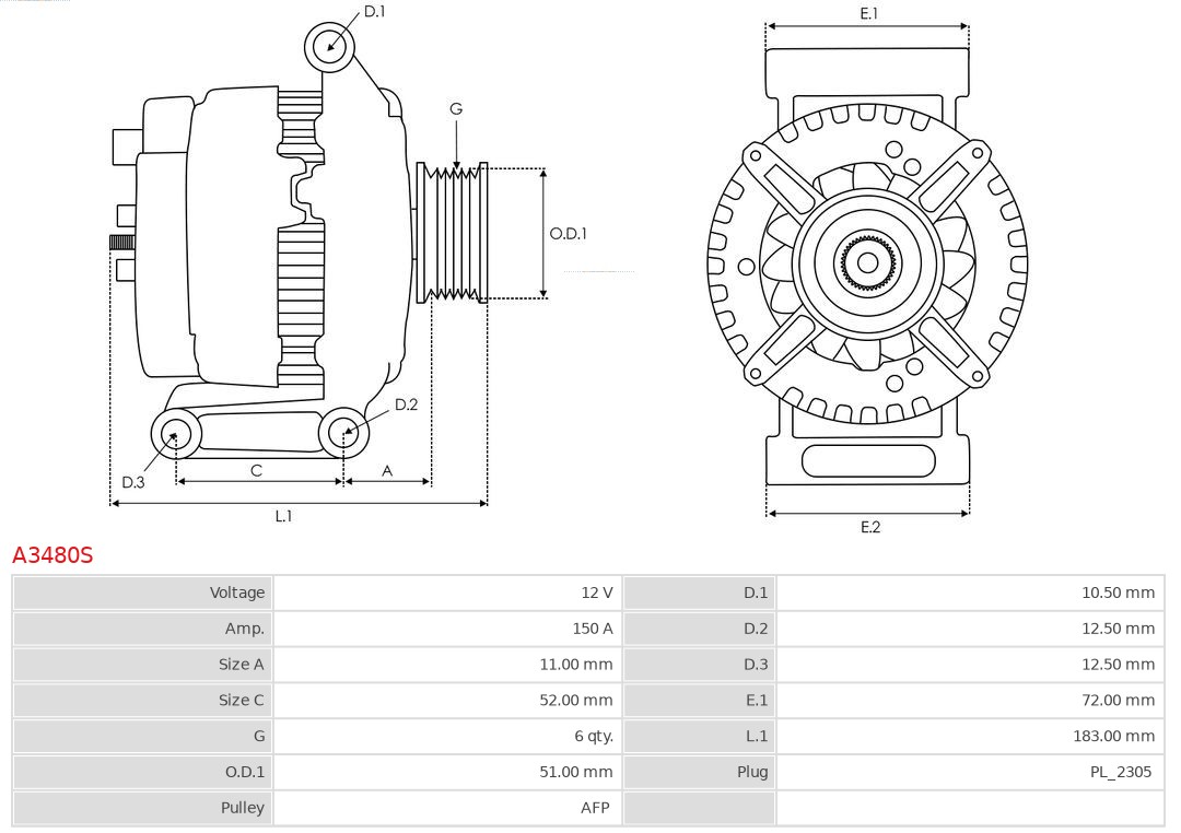 AS-PL Alternator/Dynamo A3480S