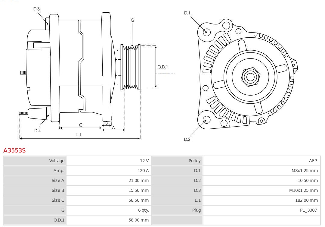 AS-PL Alternator/Dynamo A3553S