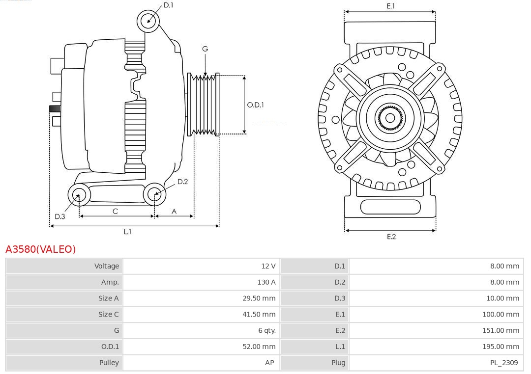 AS-PL Alternator/Dynamo A3580(VALEO)