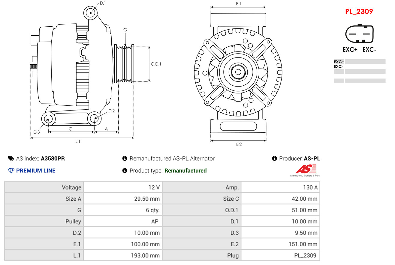 Dynamo / Alternator AS-PL A3580PR
