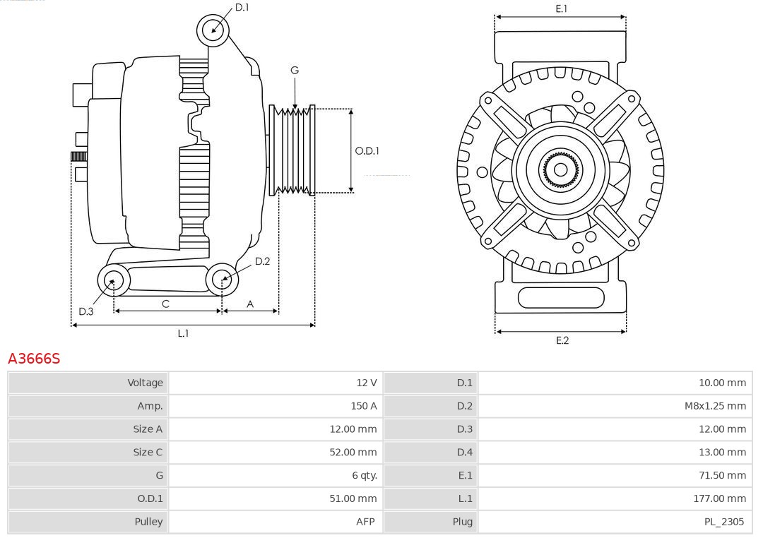 AS-PL Alternator/Dynamo A3666S