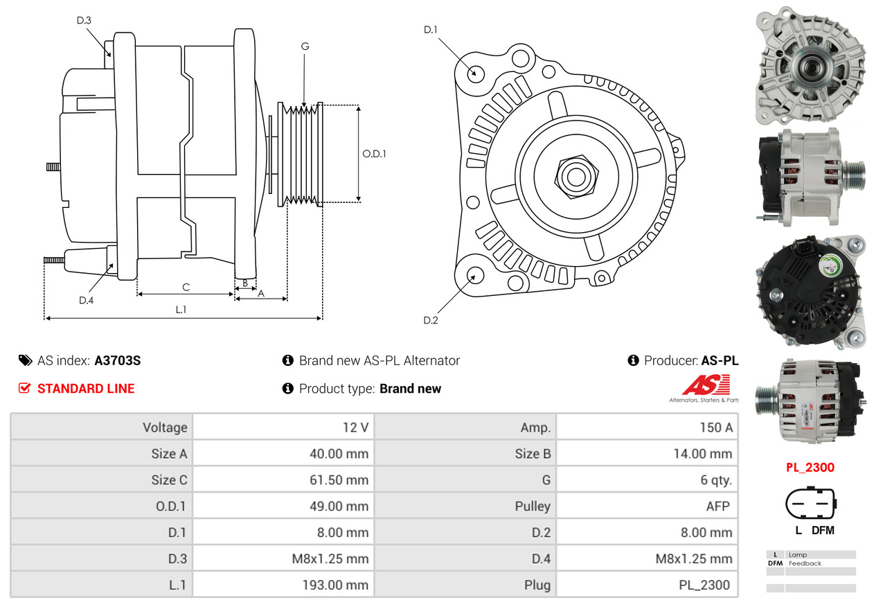 AS-PL Dynamo / Alternator A3703S