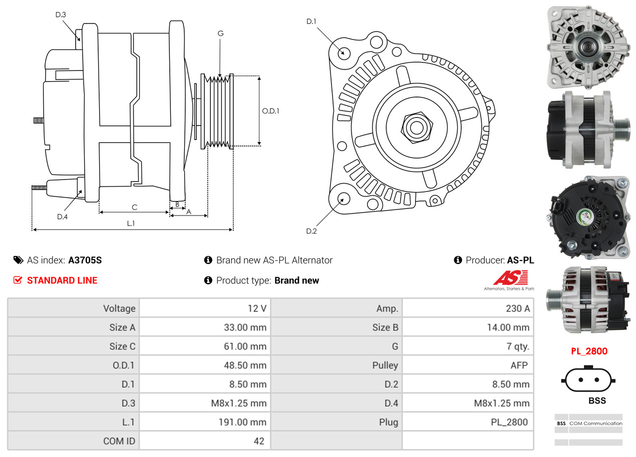 AS-PL Dynamo / Alternator A3705S