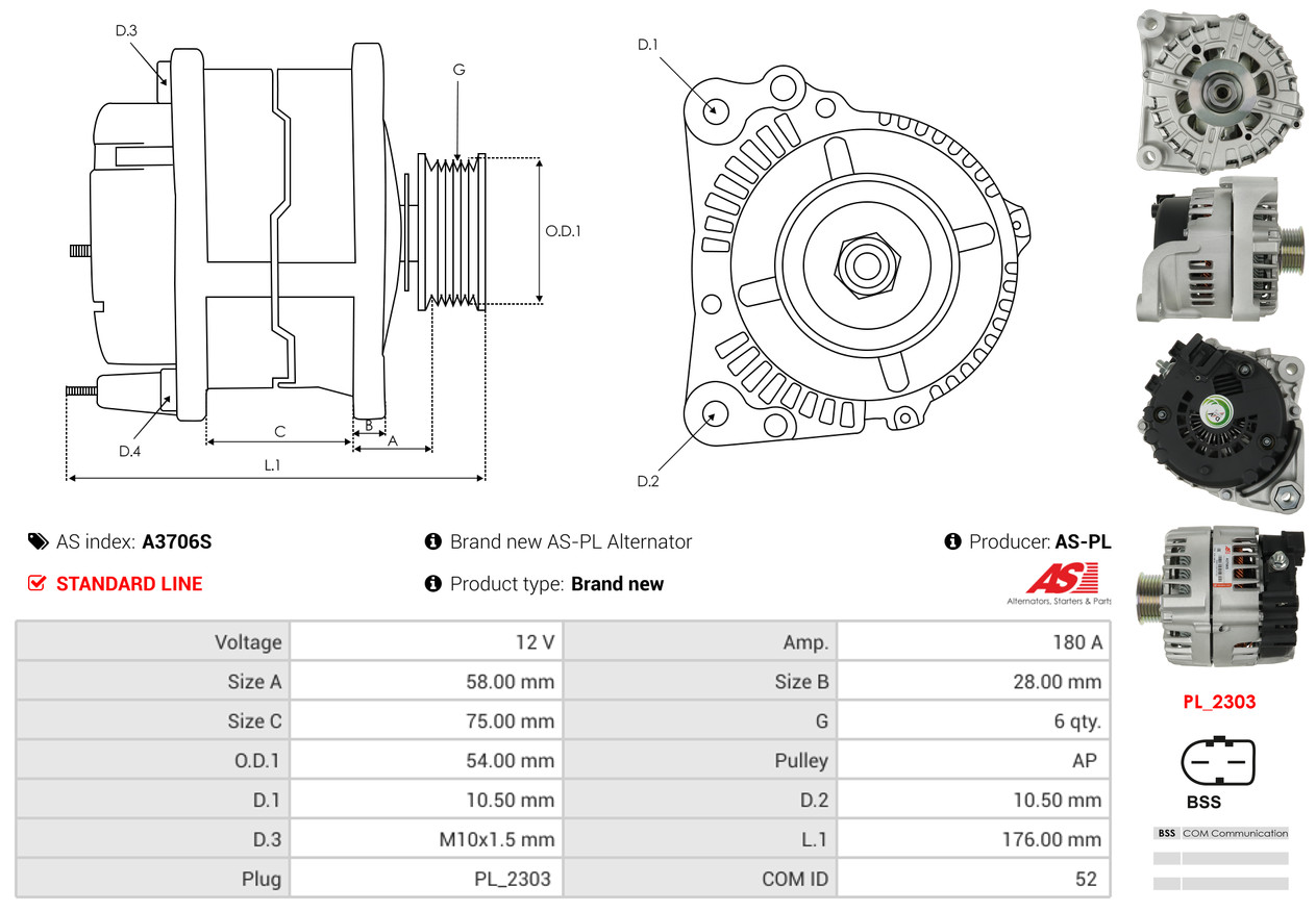 AS-PL Dynamo / Alternator A3706S