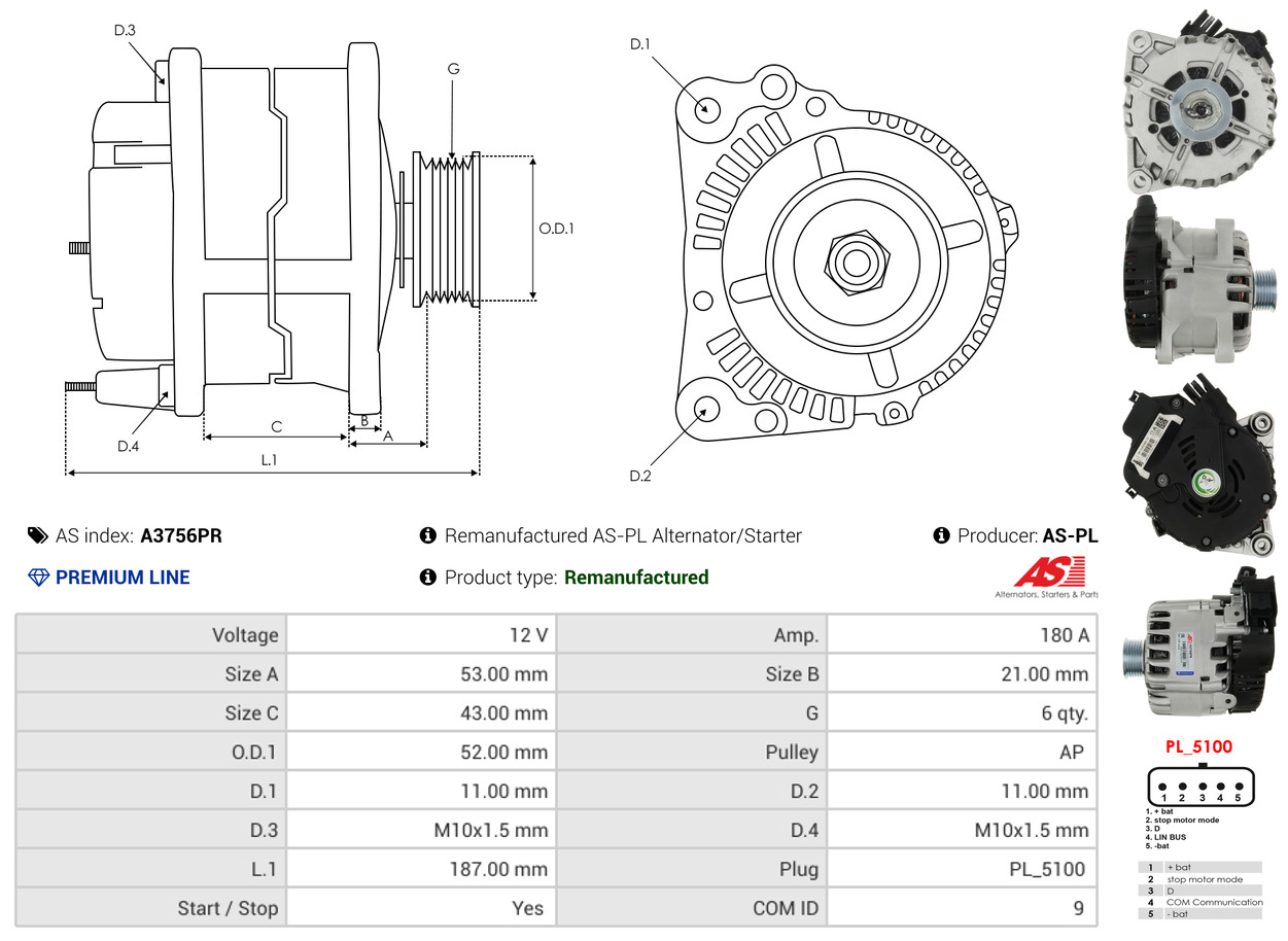 AS-PL Dynamo / Alternator A3756PR