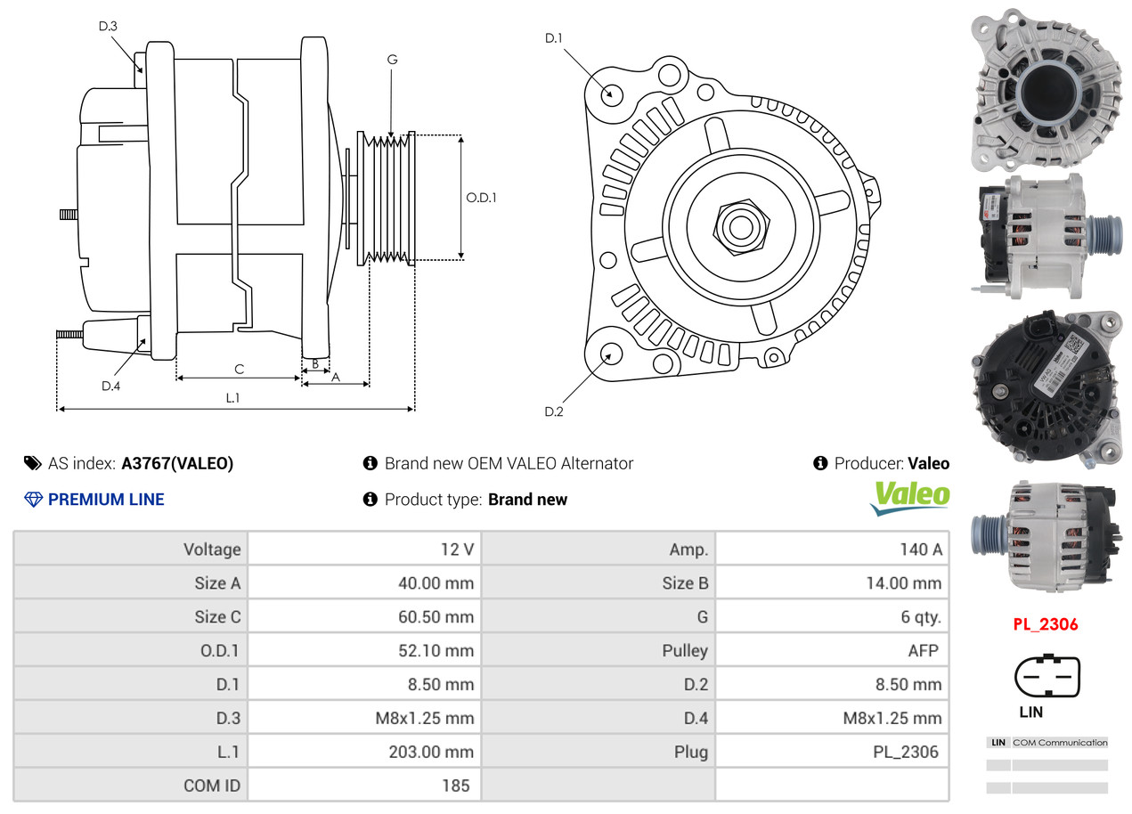 AS-PL Dynamo / Alternator A3767(VALEO)