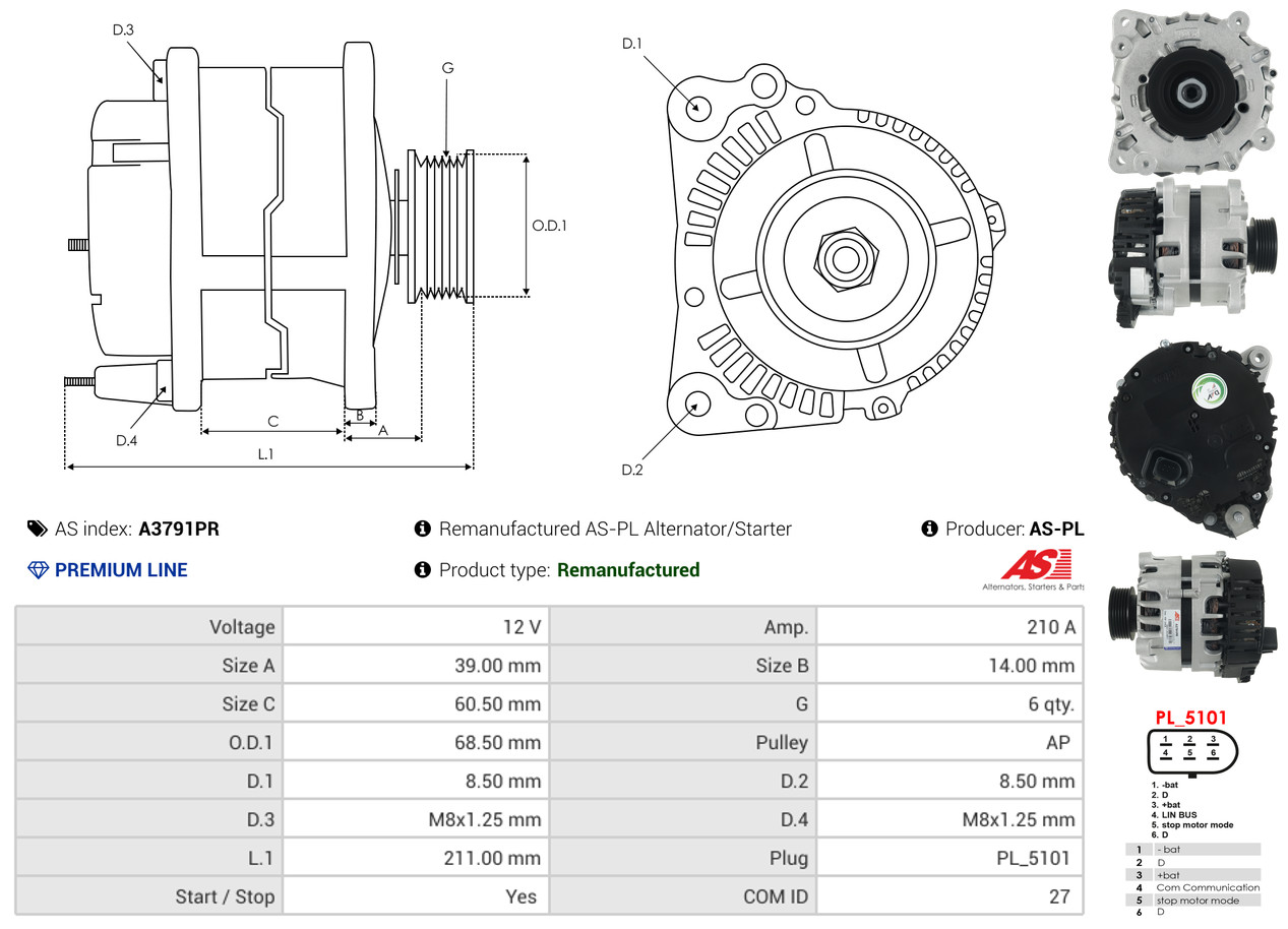 AS-PL Dynamo / Alternator A3791PR