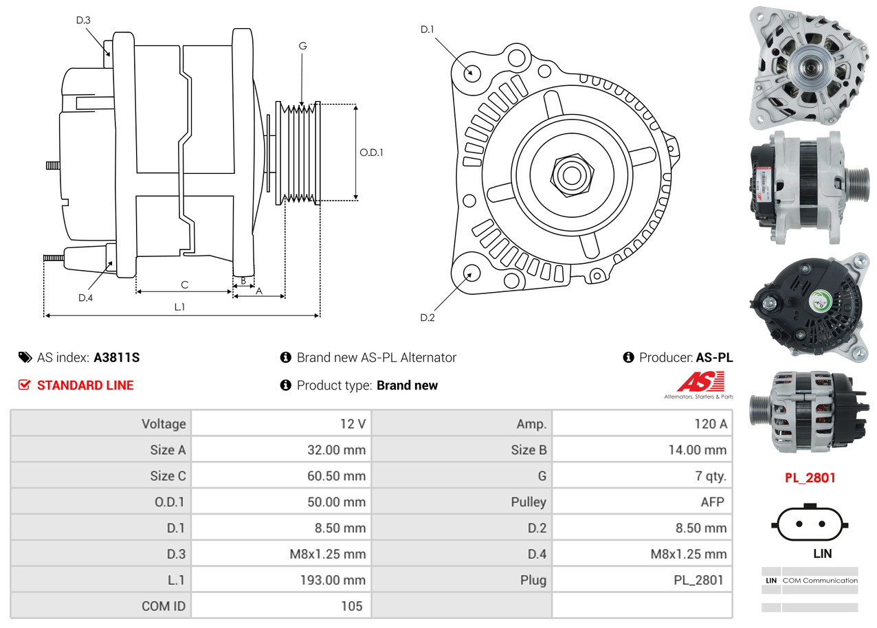 AS-PL Dynamo / Alternator A3811S