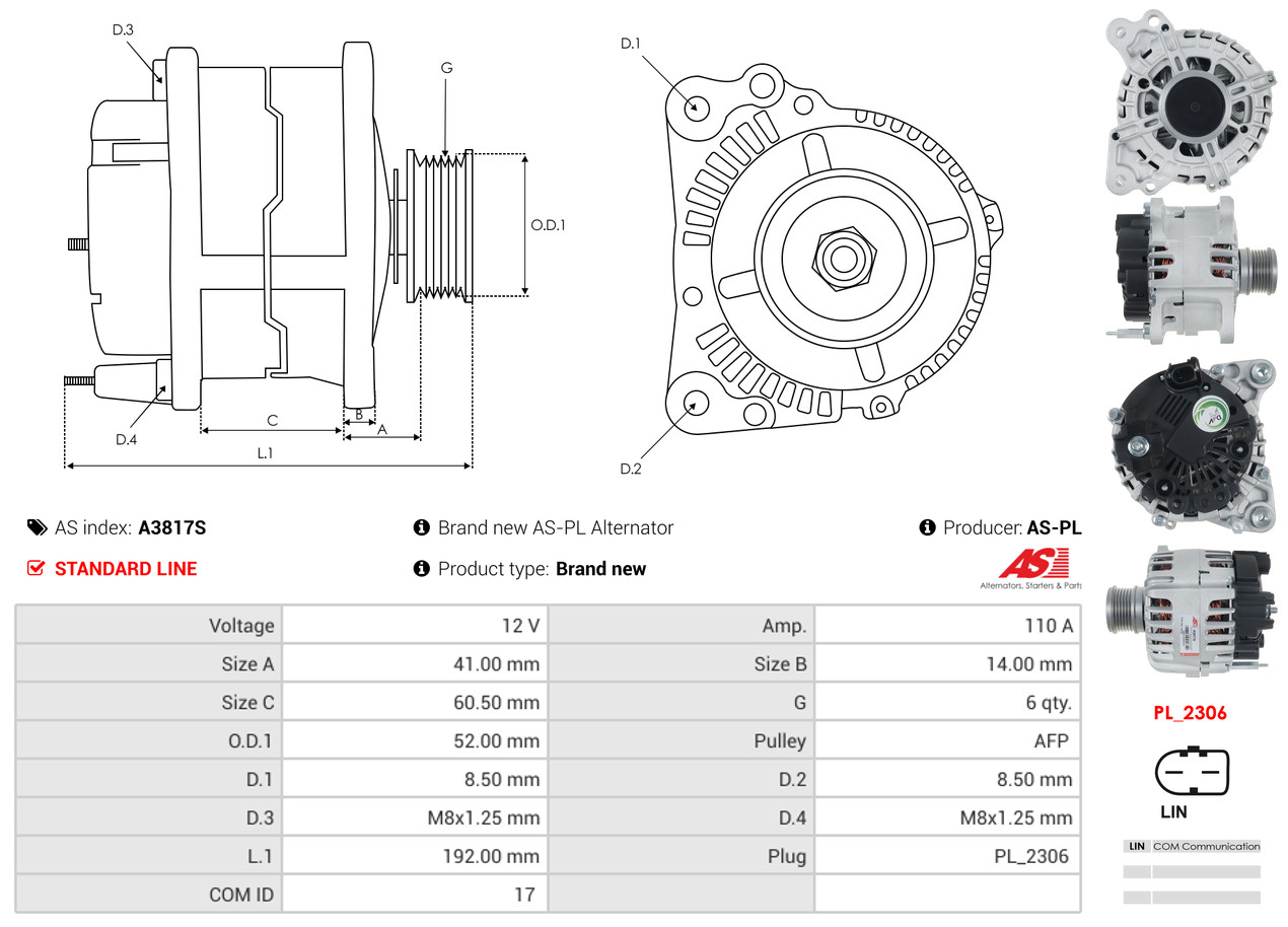 AS-PL Dynamo / Alternator A3817S