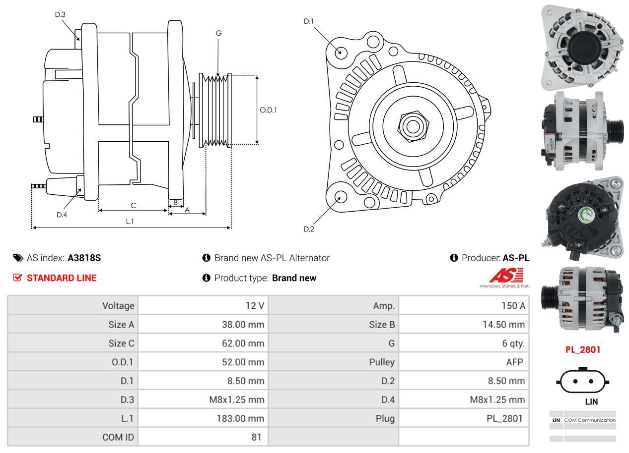 AS-PL Dynamo / Alternator A3818S