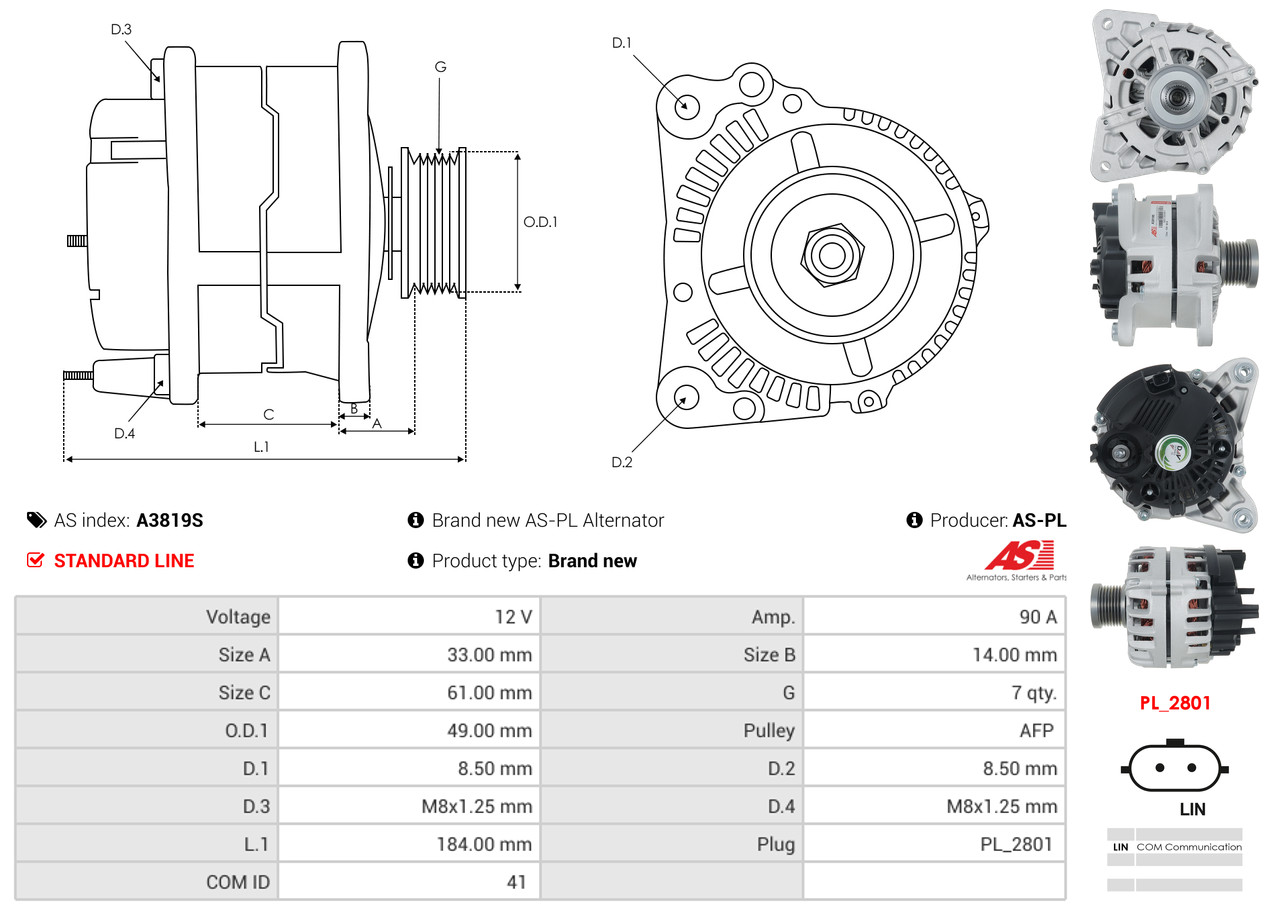 AS-PL Dynamo / Alternator A3819S