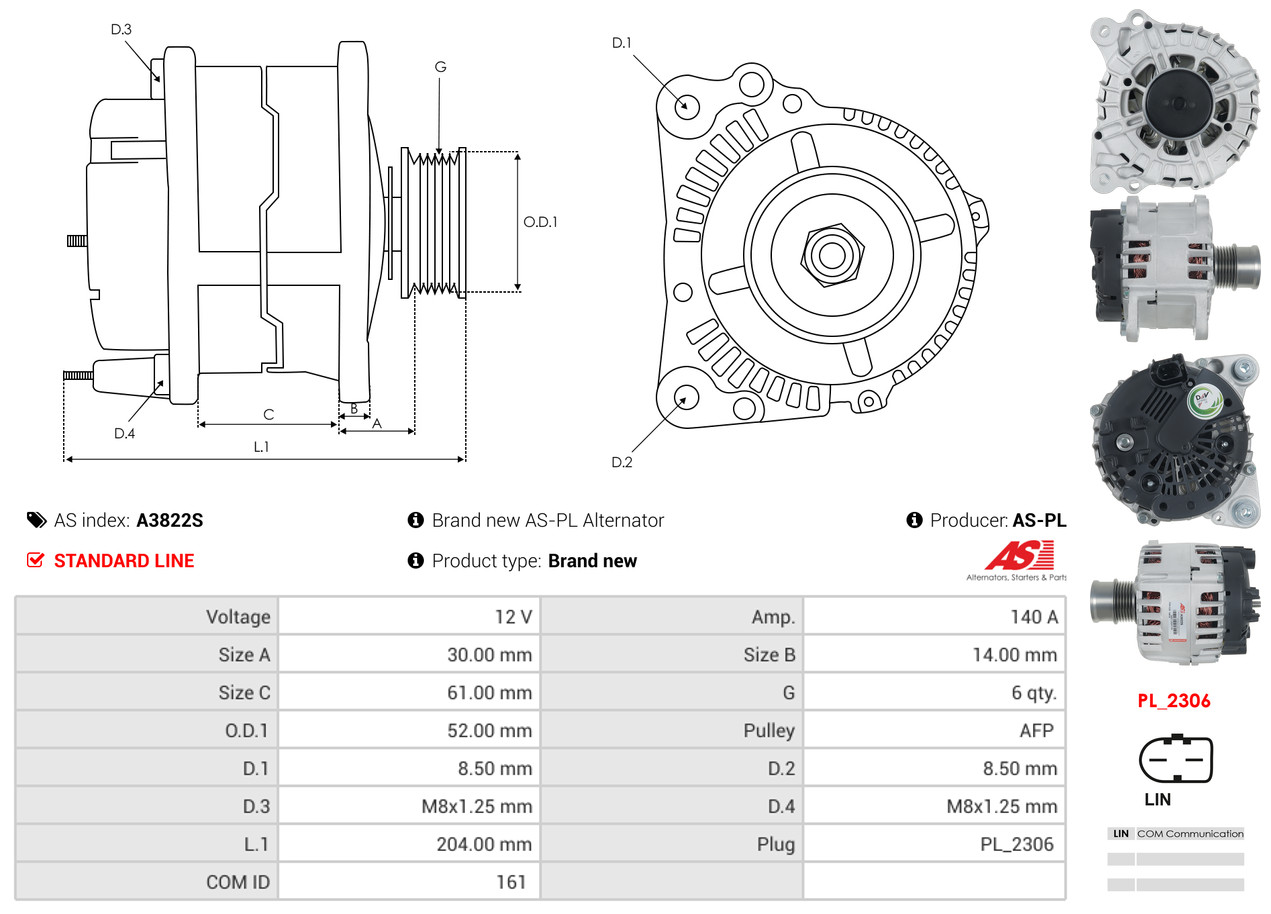 AS-PL Alternator/Dynamo A3822S