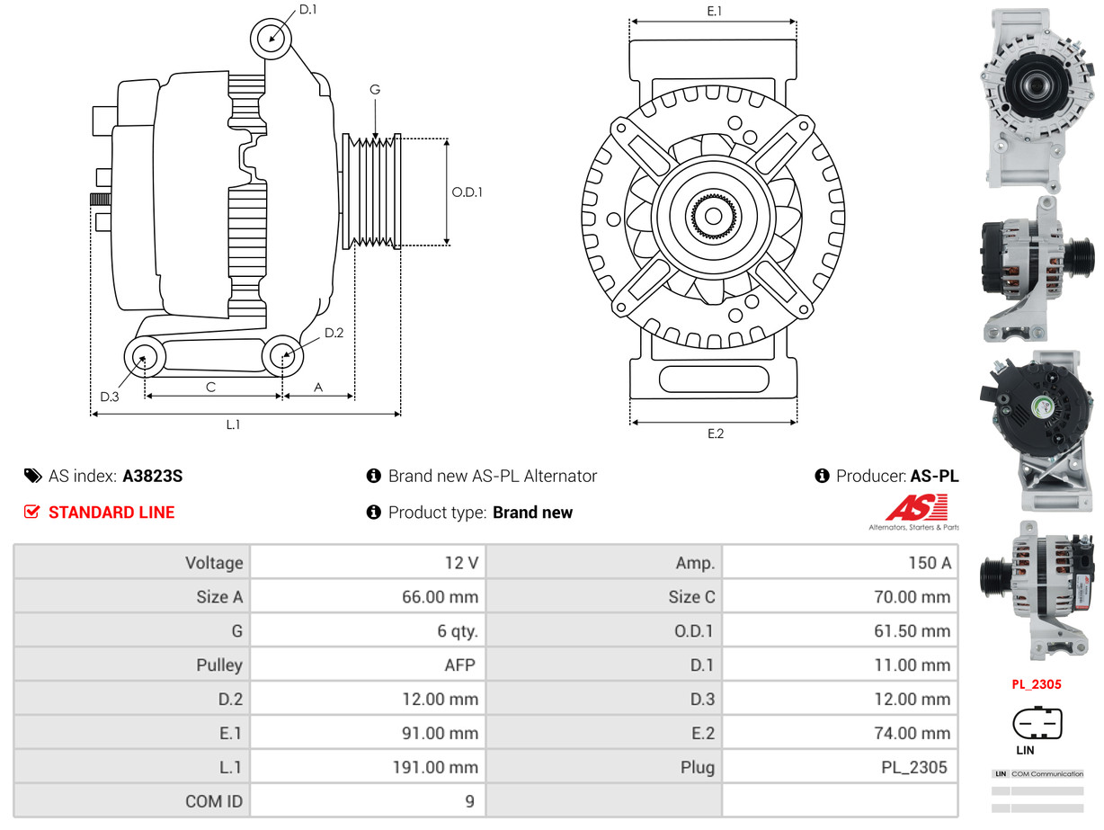 AS-PL Dynamo / Alternator A3823S