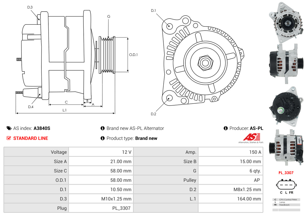AS-PL Dynamo / Alternator A3840S