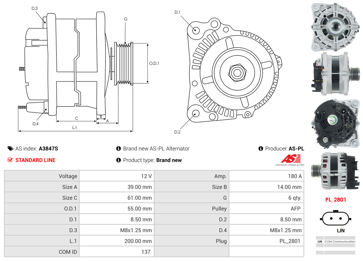 AS-PL Dynamo / Alternator A3847S