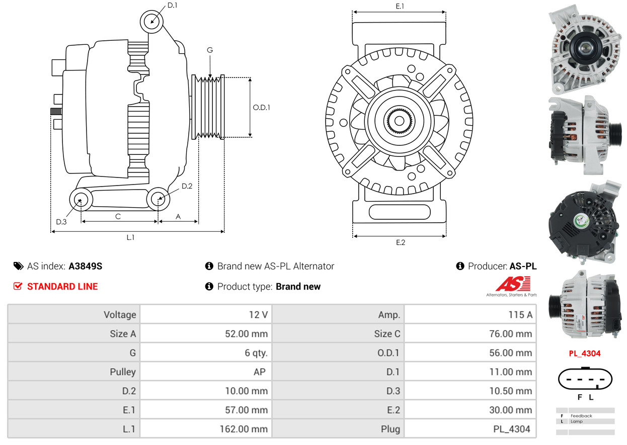 AS-PL Dynamo / Alternator A3849S