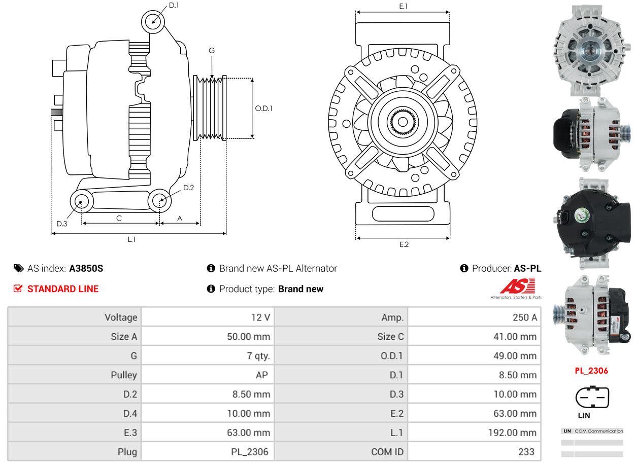 AS-PL Dynamo / Alternator A3850S