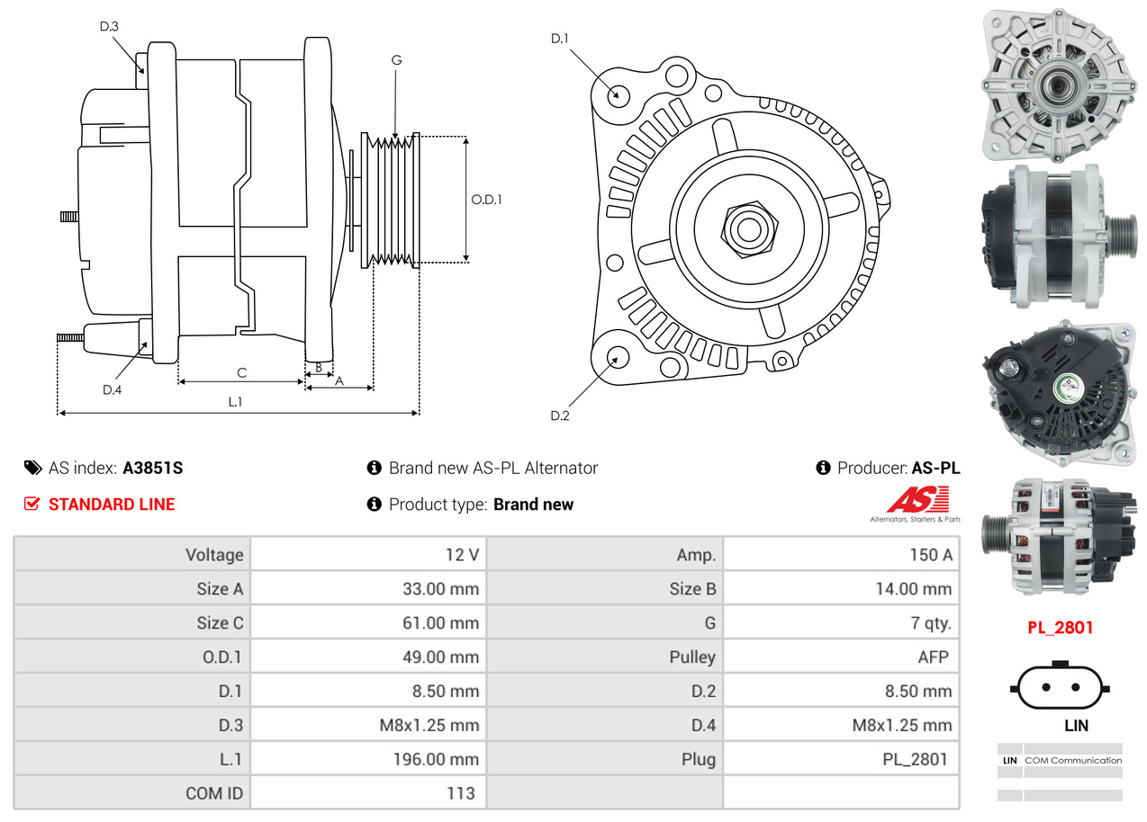 AS-PL Dynamo / Alternator A3851S