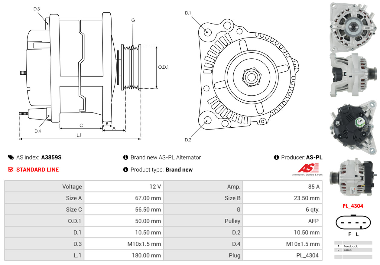 AS-PL Dynamo / Alternator A3859S