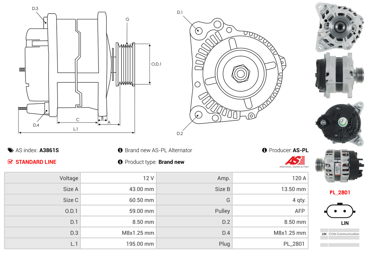 AS-PL Dynamo / Alternator A3861S
