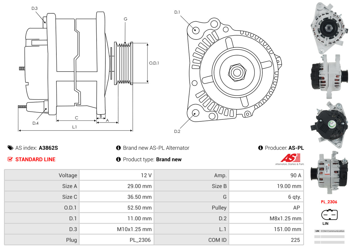 AS-PL Dynamo / Alternator A3862S