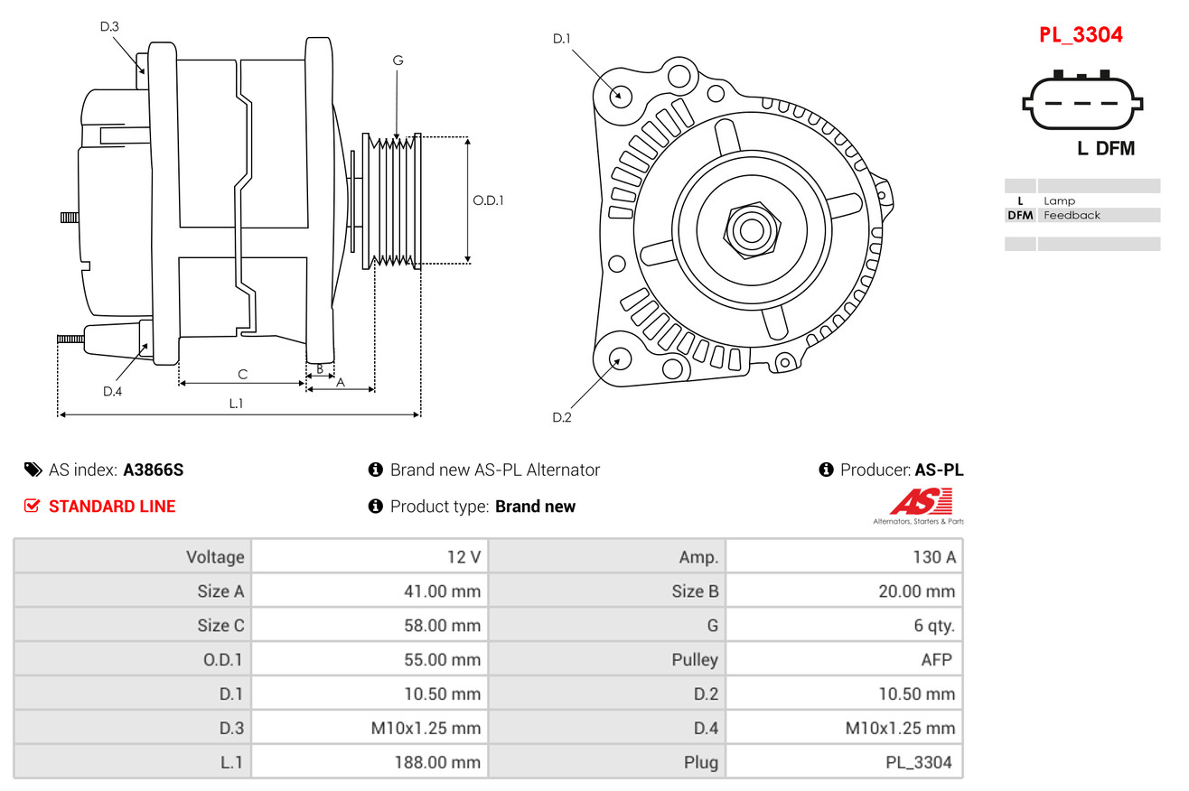 AS-PL Dynamo / Alternator A3866S