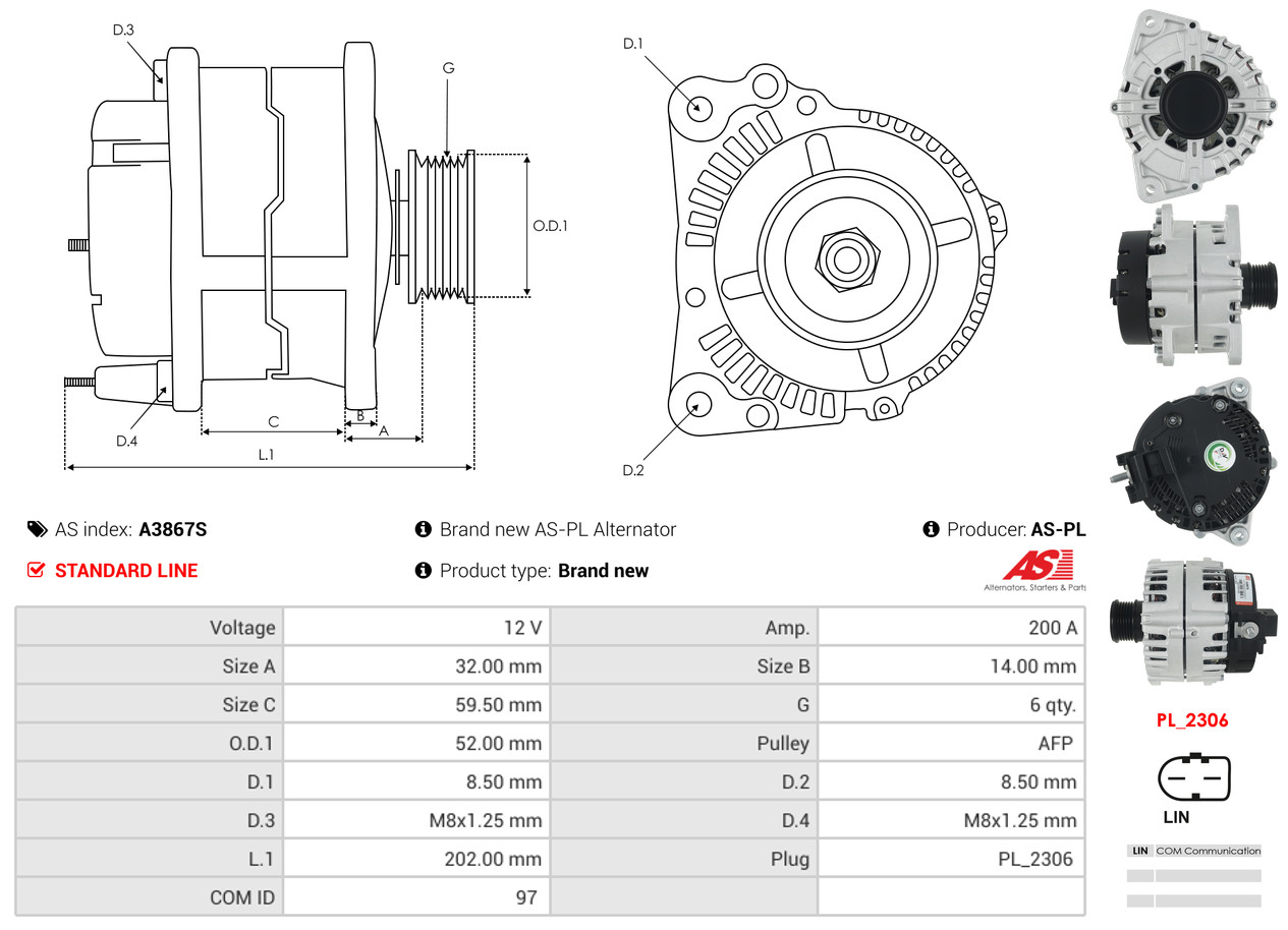AS-PL Dynamo / Alternator A3867S