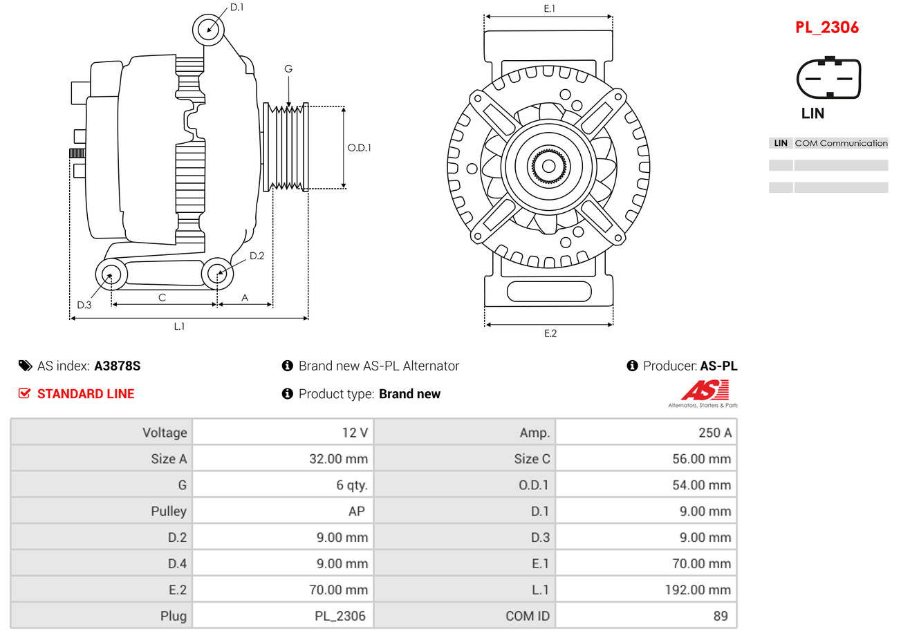 Dynamo / Alternator AS-PL A3878S