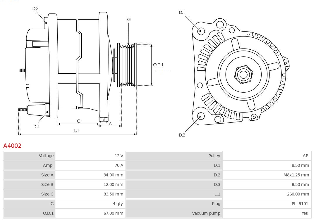 AS-PL Alternator/Dynamo A4002