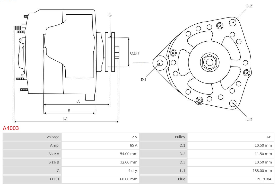 AS-PL Alternator/Dynamo A4003