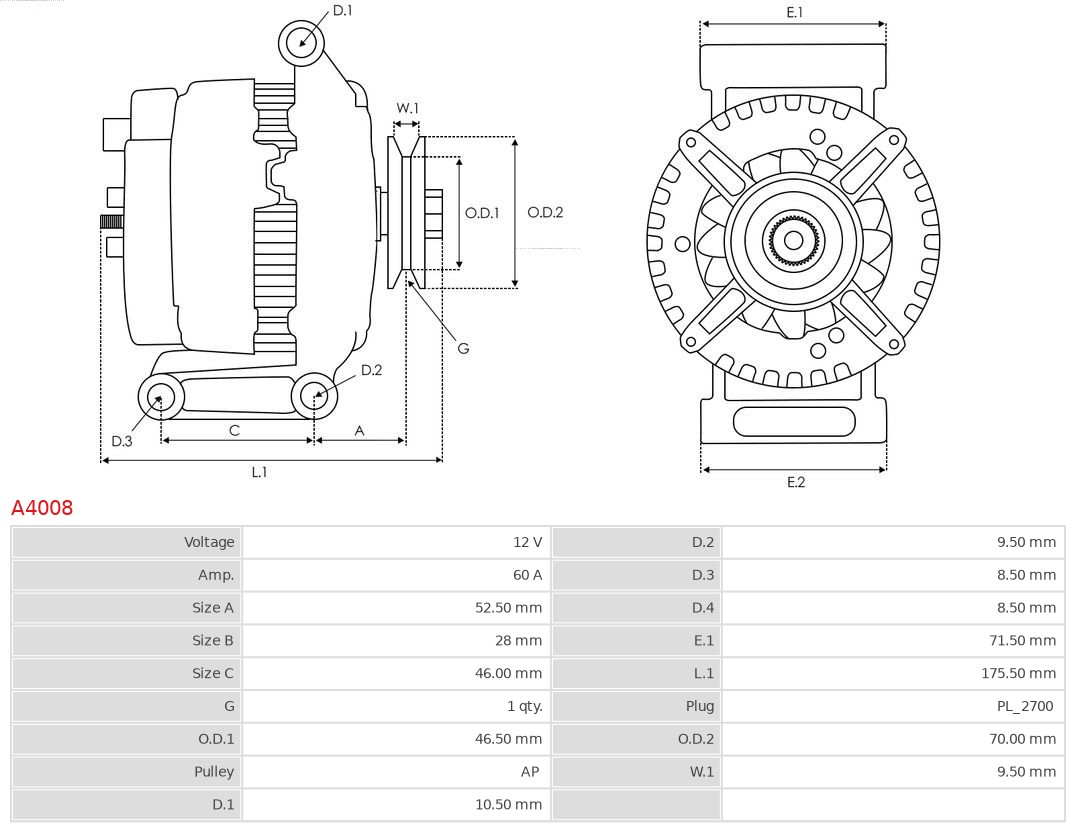 AS-PL Alternator/Dynamo A4008