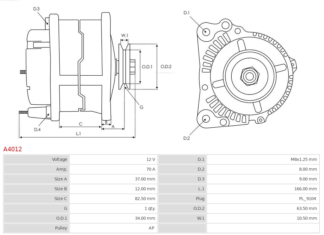 AS-PL Alternator/Dynamo A4012