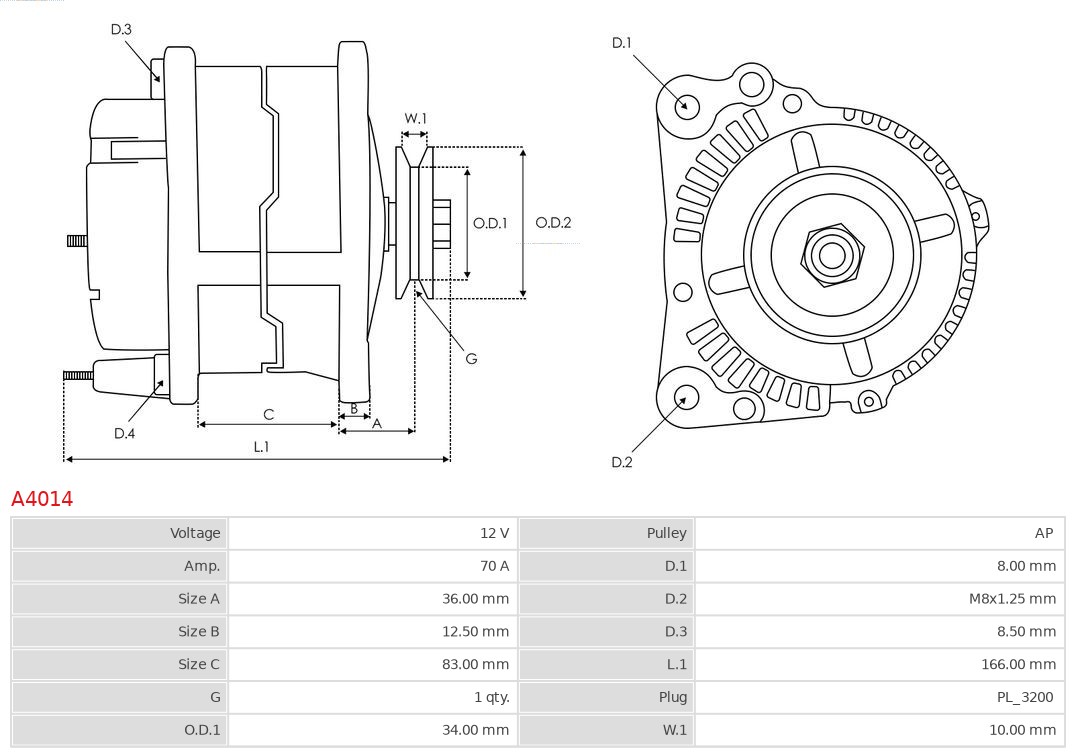 AS-PL Alternator/Dynamo A4014