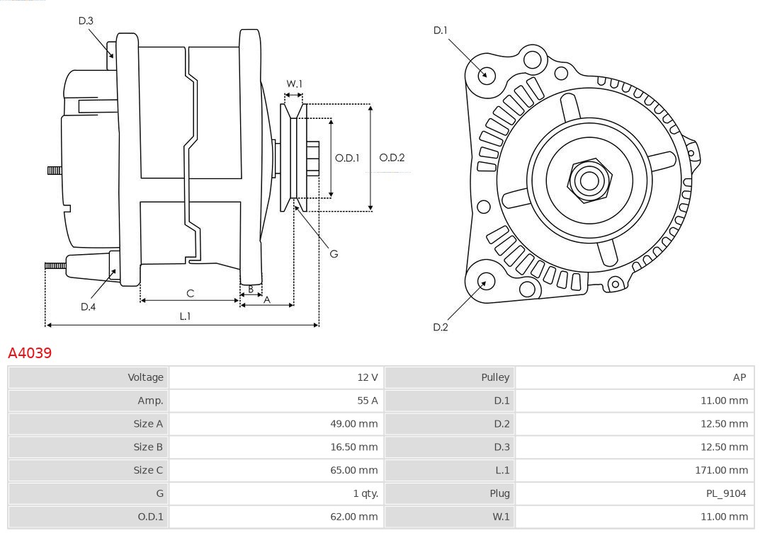 AS-PL Alternator/Dynamo A4039