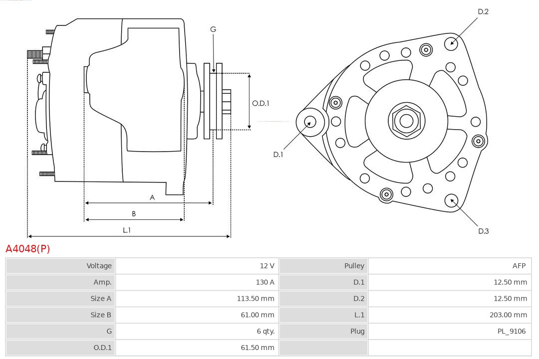 AS-PL Alternator/Dynamo A4048(P)